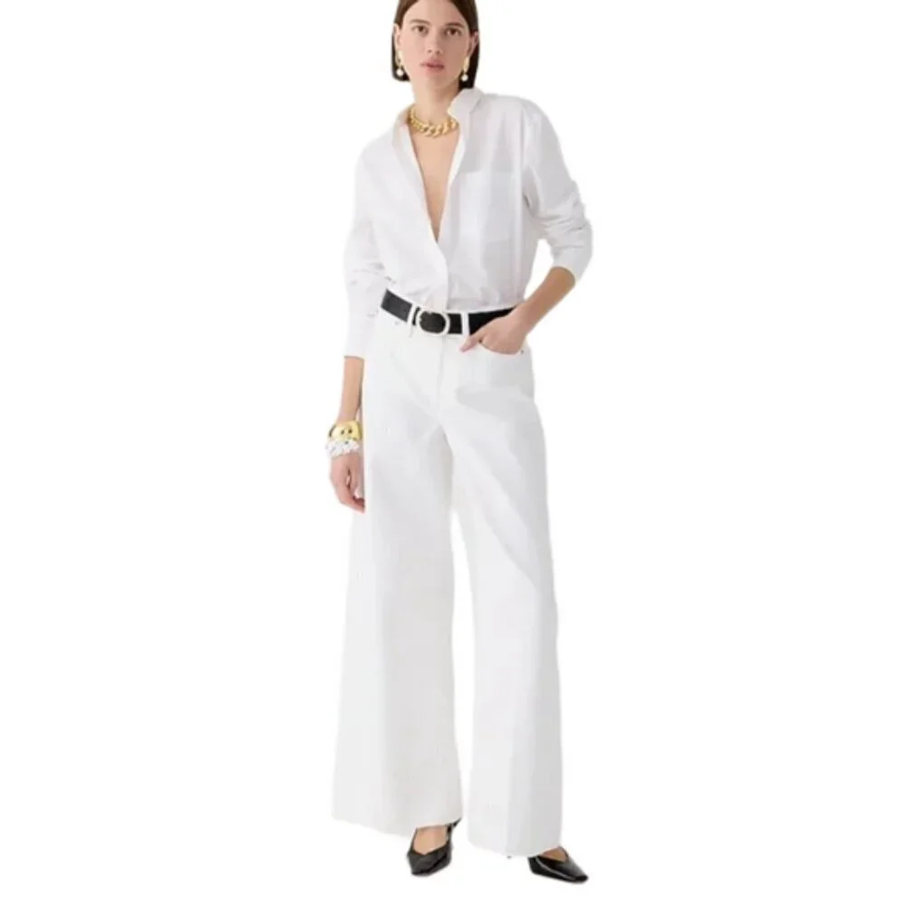 J. Crew Women's Petite High Rise Super Wide Jeans White 30 Petite NWT